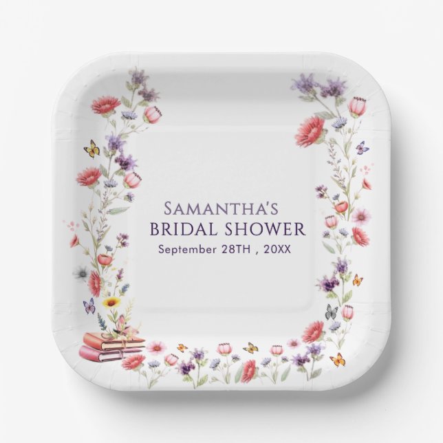 Boho Lavender Wildflower New Chapter Bridal Shower Paper Plates (Front)