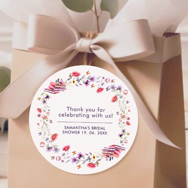 Boho Lavender Wildflower New Chapter Favor  Classic Round Sticker (Creator Uploaded)