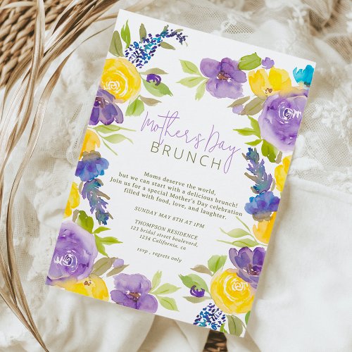 Boho lavender yellow floral mothers day invitation