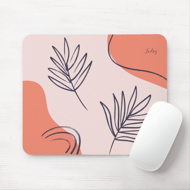 Boho Leaf Abstract Line Art Personalized Mouse Pad (With Mouse)