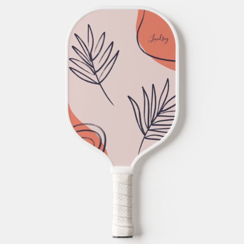Boho Leaf Abstract Line Art Personalized Name Pickleball Paddle