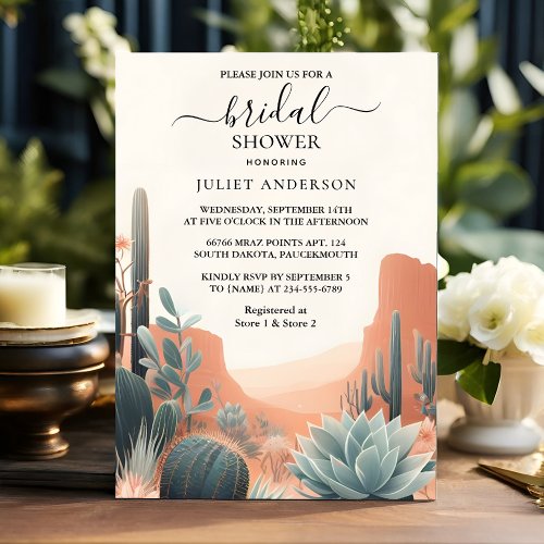 Boho Leaf Desert Cacti Succulent Bridal Shower Invitation