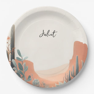 Boho Leaf Desert Cacti Succulent Bridal Shower Paper Plates