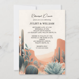 Boho Leaf Desert Cacti Succulent Rehearsal Dinner Invitation