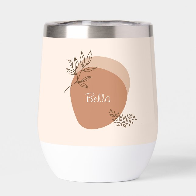 Boho leaf design with custom name thermal wine tumbler (Back)