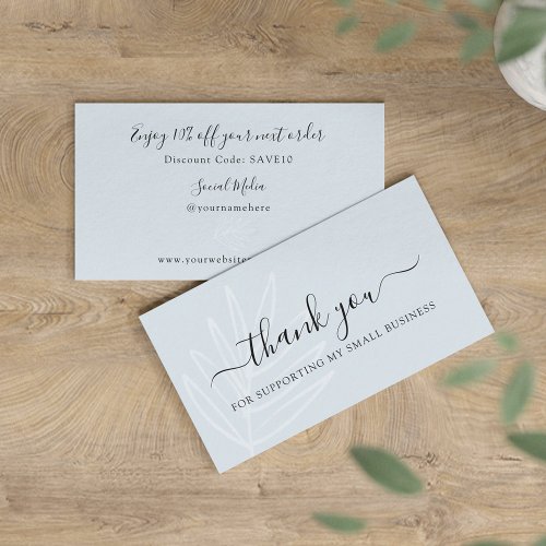 Boho Leaf Dusty Blue Thank You For Your Order Business Card