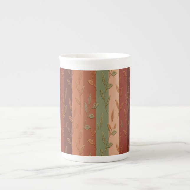 Boho Leaf Pattern – Rustic Botanical Design Bone China Mug (Front)