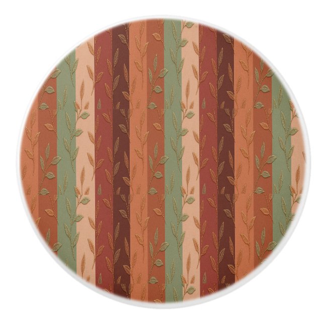 Boho Leaf Pattern – Rustic Botanical Design Ceramic Knob (Front)