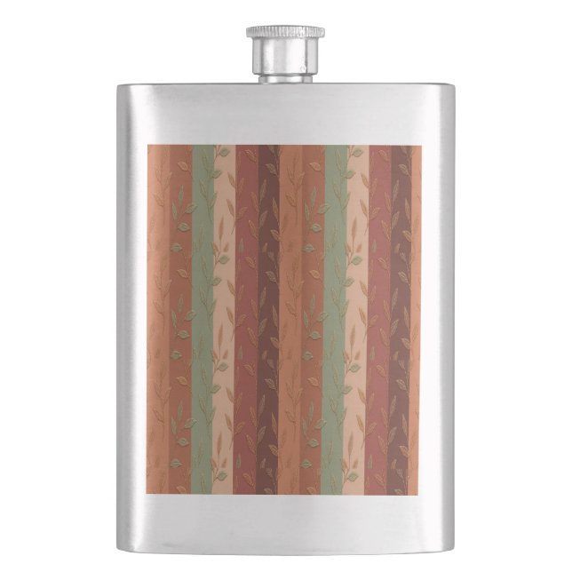 Boho Leaf Pattern – Rustic Botanical Design Flask (Front)