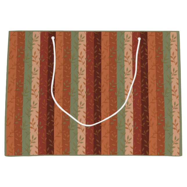 Boho Leaf Pattern – Rustic Botanical Design Large Gift Bag (Front)