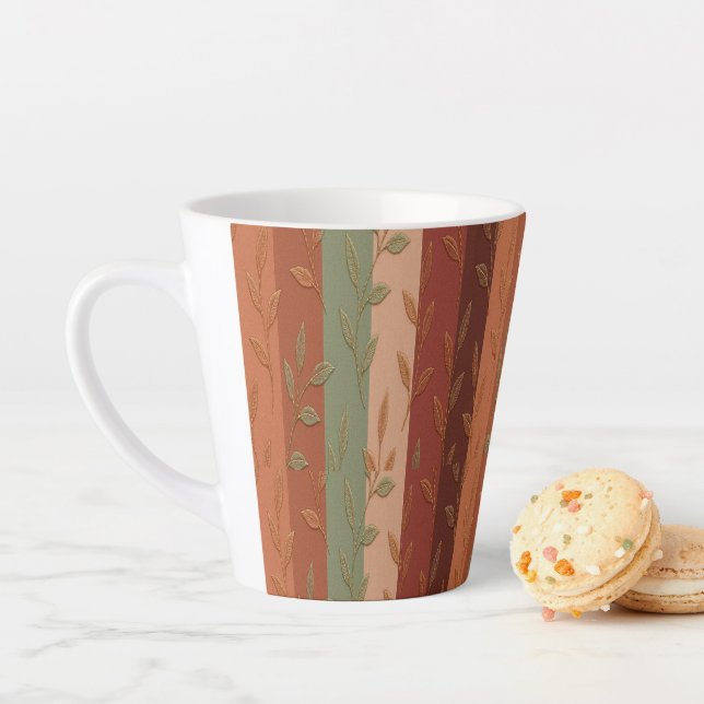 Boho Leaf Pattern – Rustic Botanical Design Latte Mug (In Situ)