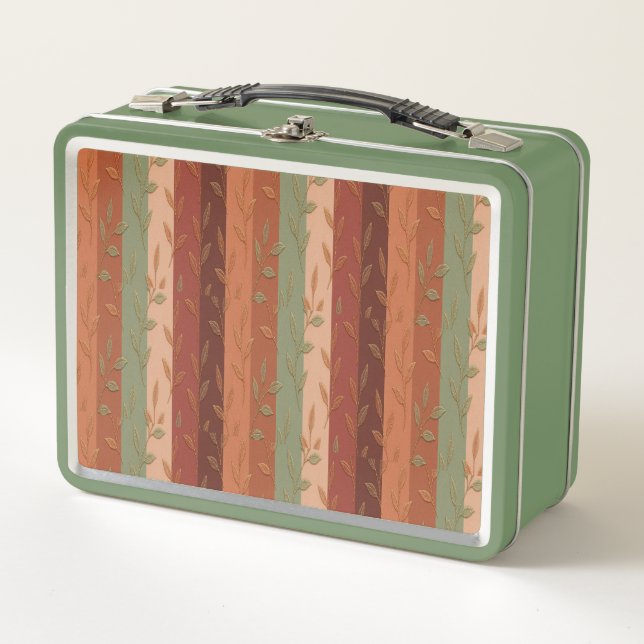 Boho Leaf Pattern – Rustic Botanical Design Metal Lunch Box (Front)