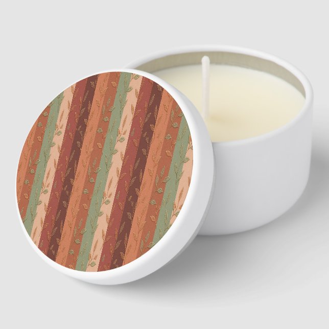 Boho Leaf Pattern – Rustic Botanical Design Mini Candle Favors (Corner)