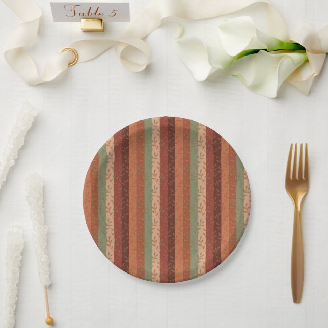 Boho Leaf Pattern – Rustic Botanical Design Paper Plates (Wedding)