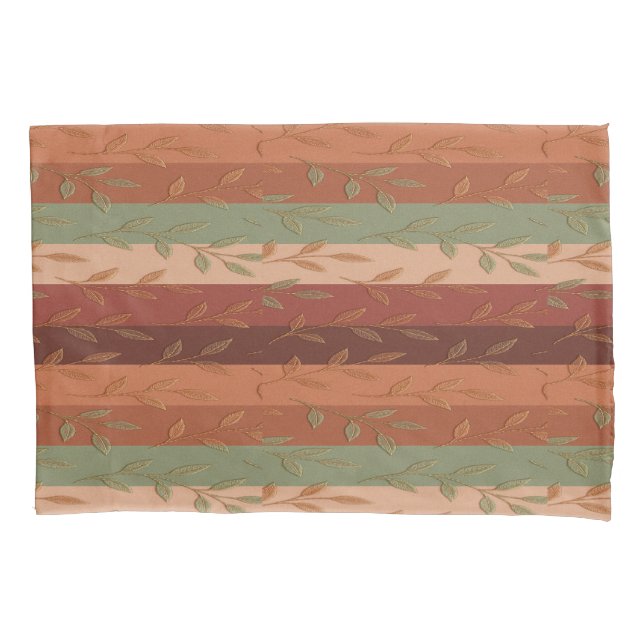 Boho Leaf Pattern – Rustic Botanical Design Pillow Case (Front)