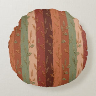 Boho Leaf Pattern – Rustic Botanical Design Round Pillow
