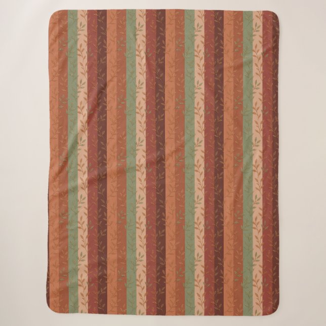 Boho Leaf Pattern – Rustic Botanical Design Sherpa Blanket (Front)