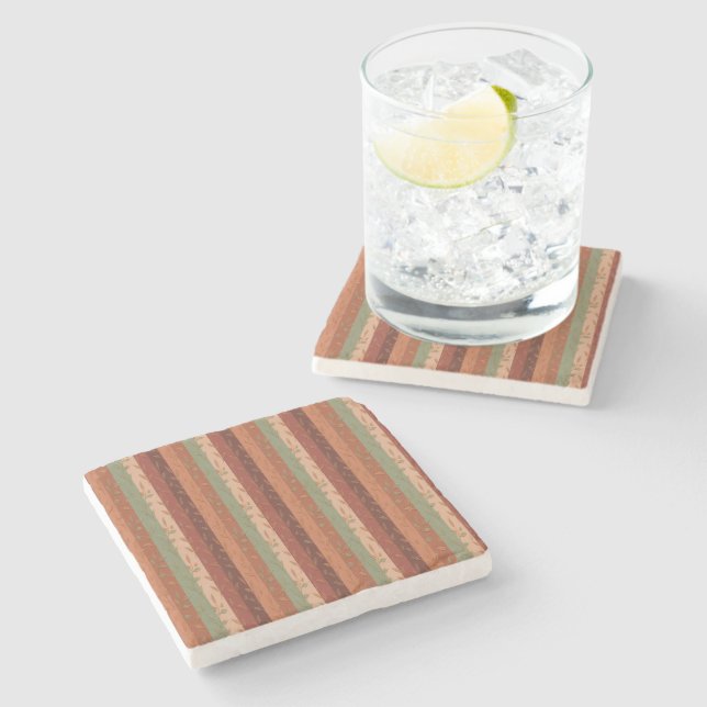 Boho Leaf Pattern – Rustic Botanical Design Stone Coaster (Side)