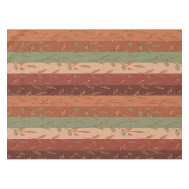Boho Leaf Pattern – Rustic Botanical Design Tablecloth (Front (Horizontal))