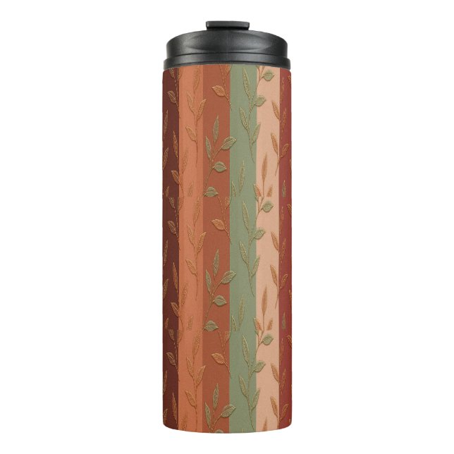 Boho Leaf Pattern – Rustic Botanical Design Thermal Tumbler (Front)