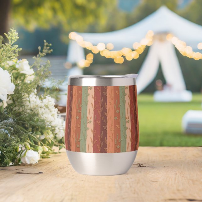 Boho Leaf Pattern – Rustic Botanical Design Thermal Wine Tumbler (Wedding)
