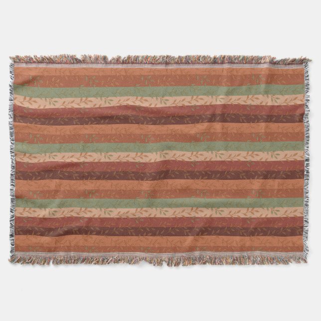Boho Leaf Pattern – Rustic Botanical Design Throw Blanket (Front)