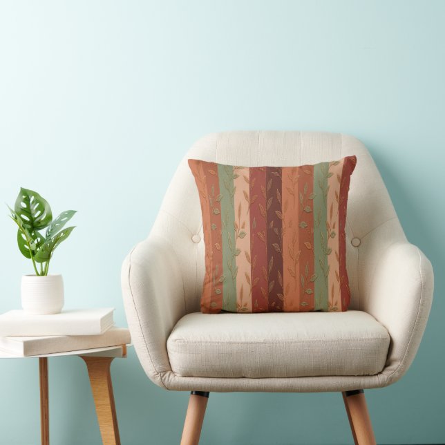 Boho Leaf Pattern – Rustic Botanical Design Throw Pillow (Chair)