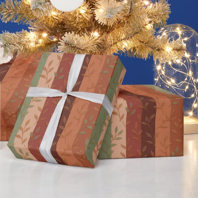 Boho Leaf Pattern – Rustic Botanical Design Wrapping Paper (Holidays)
