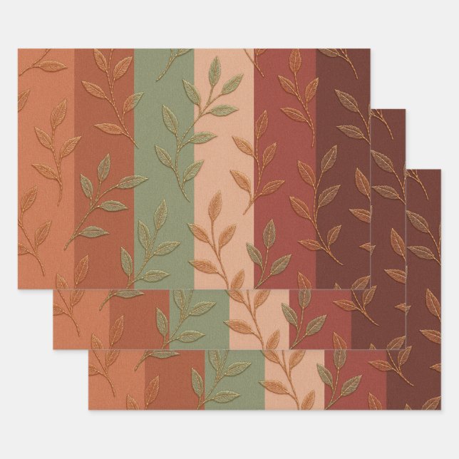 Boho Leaf Pattern – Rustic Botanical Design Wrapping Paper Sheets (Set)