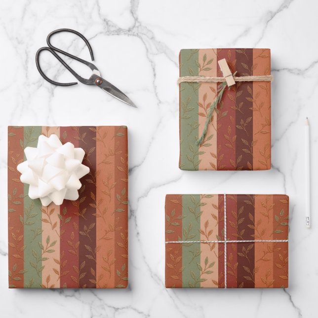 Boho Leaf Pattern – Rustic Botanical Design Wrapping Paper Sheets (Front)