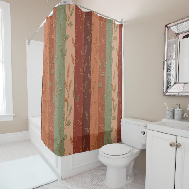Boho Leaf Pattern Rustic Home Decor  Shower Curtain (In Situ)