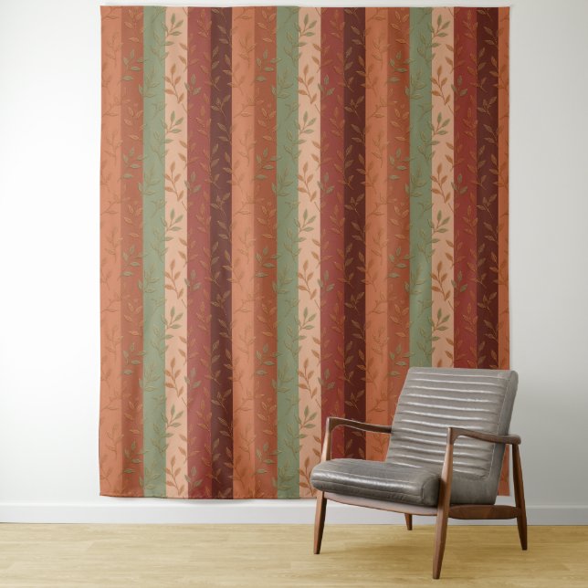 Boho Leaf Pattern Rustic  Tapestry (In Situ)