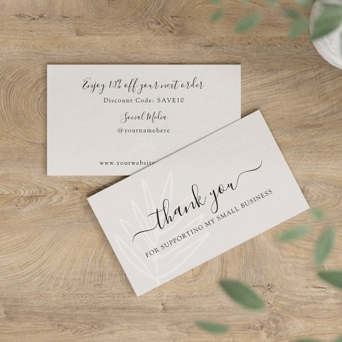 Boho Leaf Taupe Thank You For Your Order Business Card