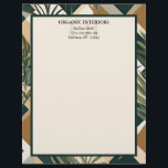 Boho Leaves and Geometric Shapes Letterhead<br><div class="desc">A background of leaves and palm fronds superimposed on green, brown, and tan geometric shapes creates a very sharp and organic professional letterhead. There is plenty of room for a small logo to the right or left of the text at the top, if the shadow monogram behind the text is...</div>