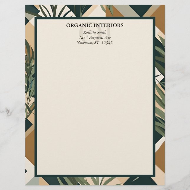 Boho Leaves and Geometric Shapes Letterhead (Front)