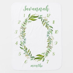 Boho Leaves Baby Name Monthly Milestone Photo Blanket