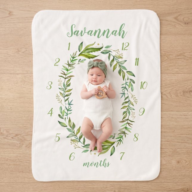 Boho Leaves Baby Name Monthly Milestone Photo Blanket (Creator Uploaded)