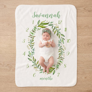 Boho Leaves Baby Name Monthly Milestone Photo Sherpa Blanket