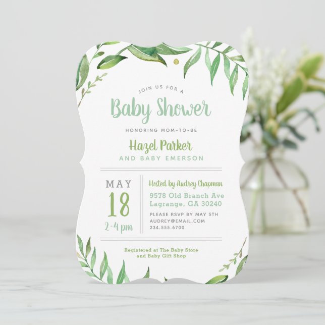Boho Leaves Baby Shower Invitation (Standing Front)