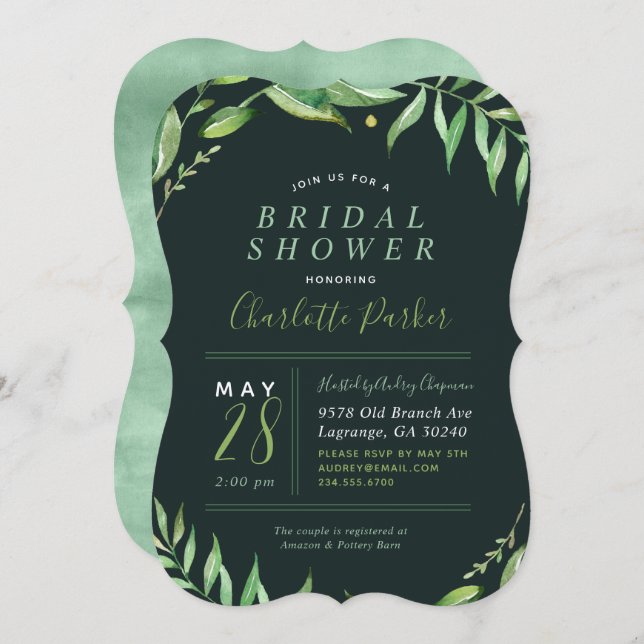 Boho Leaves Bridal Shower Invitation (Front/Back)