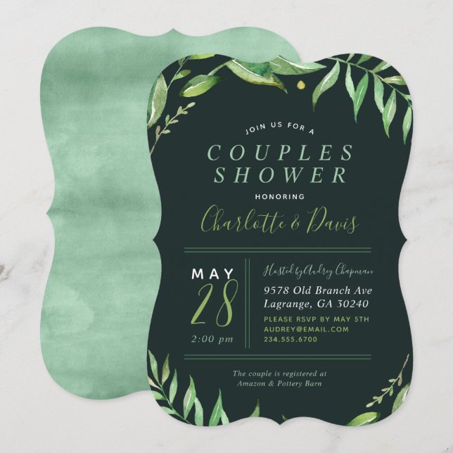 Boho Leaves Couples Shower Invitation (Front/Back)