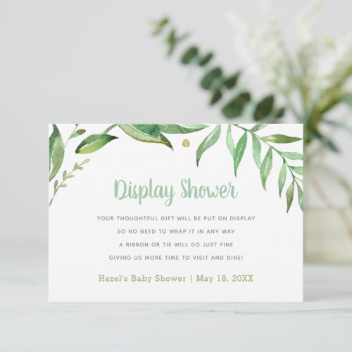 Boho Leaves Display Shower No Gift Wrap Request Enclosure Card