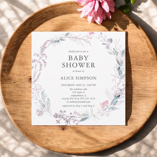 Boho Leaves Light Blush Pink Baby Shower Invitation