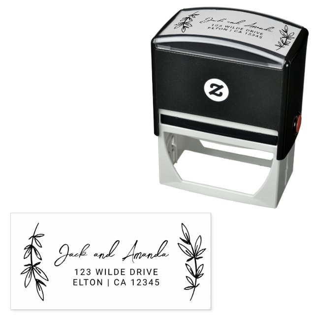 Boho Leaves Modern Script Return Address Stamp (In Situ)