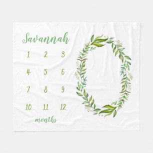 Boho Leaves Personalized Baby Milestone Photo Fleece Blanket