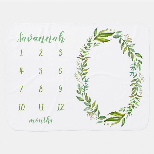 Boho Leaves Personalized Baby Milestone Photo Swaddle Blanket (Horizontal)