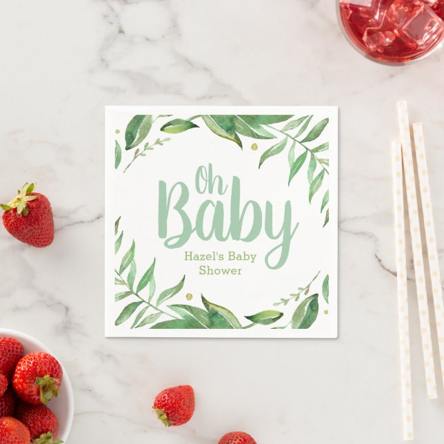 Boho Leaves Personalized Baby Shower Paper Napkins (Insitu)