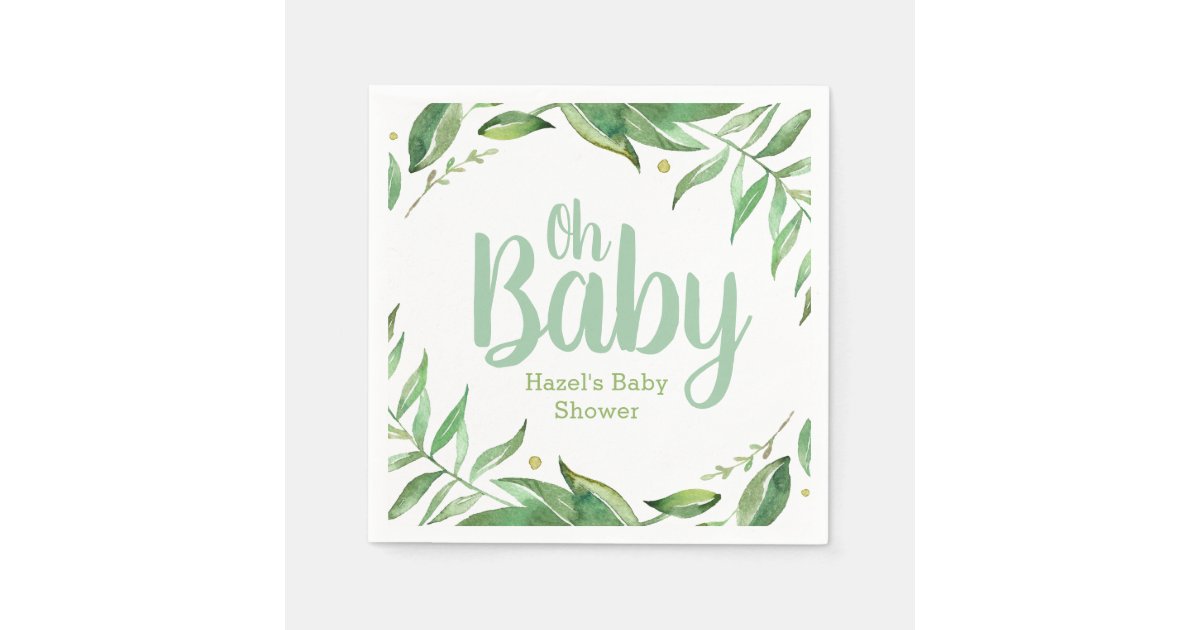 Boho Leaves Personalized Baby Shower Paper Napkins Zazzle Com