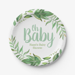 Boho Leaves Personalized Baby Shower Paper Plates