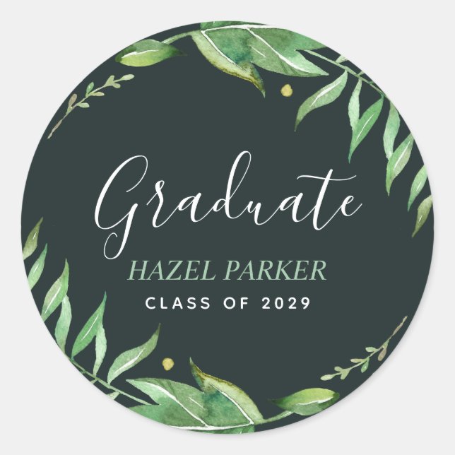 Boho Leaves Personalized Graduation Classic Round Sticker (Front)